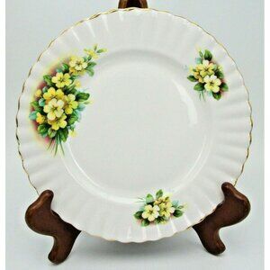 Royal Dover Luncheon Plate Yellow Primrose Floral Scalloped Gold Trim Vintage